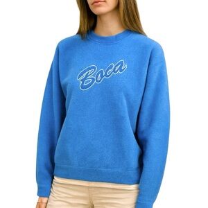 Vintage Boca Blue Fleece Sweatshirt Crewneck Pullover Medium 90s Y2K